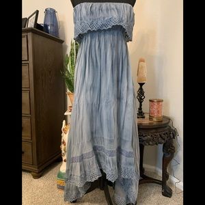 Asymmetric hem maxi sundress - denim blue